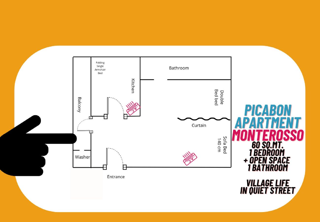 Ferienwohnung in Monterosso al Mare - Picabon Quiet Apartment with AC & Balcony