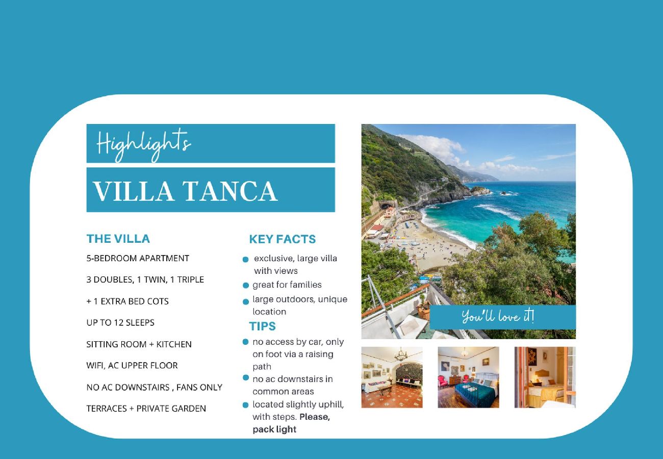 Villa em Monterosso al Mare - Villa Tanca with AC, Terrace & Views