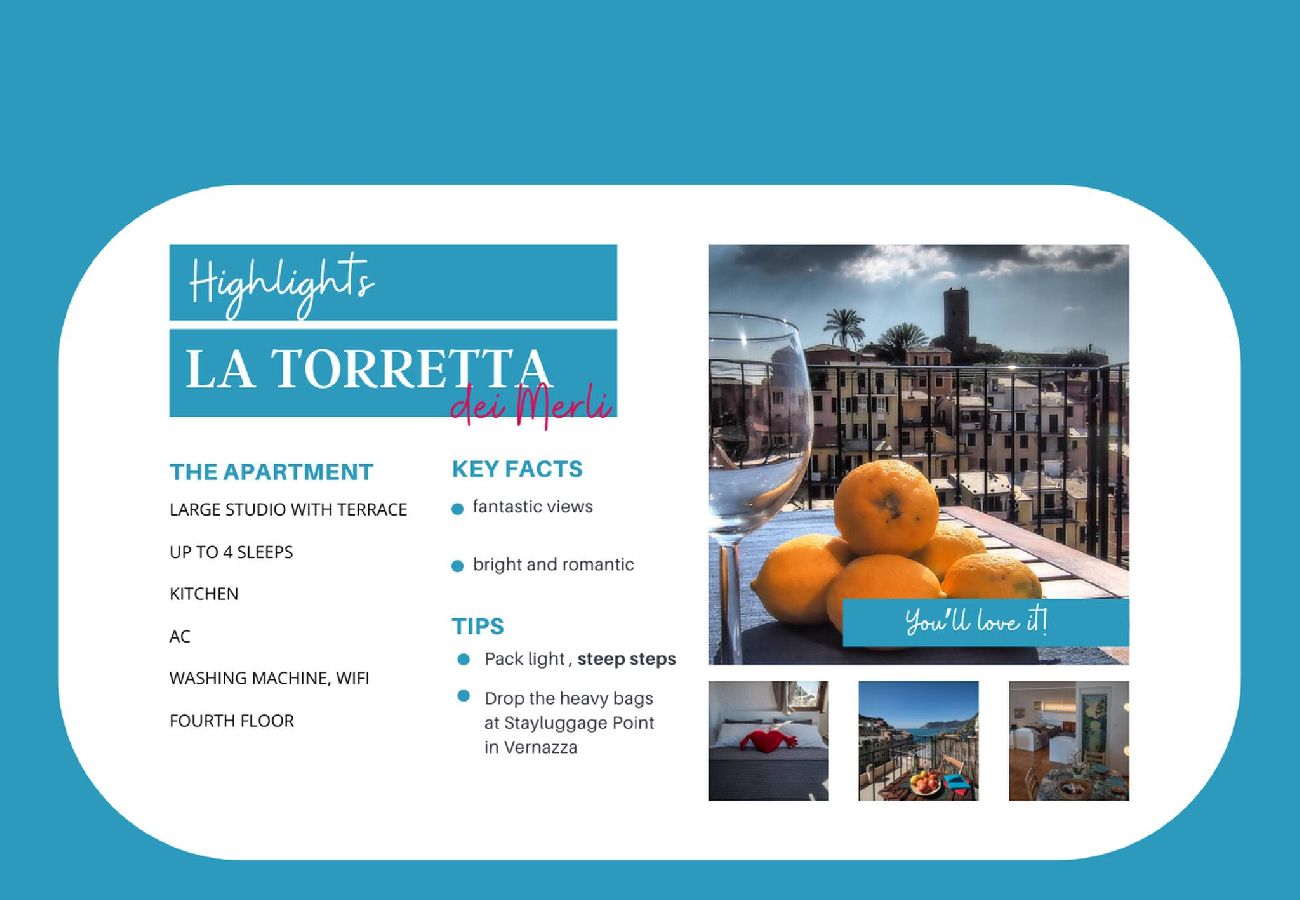 Estúdio em Vernazza - La Torretta dei Merli Studio with Unique Views